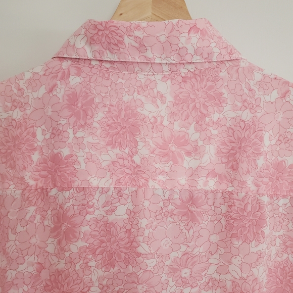 Vintage Polyester Shirt Women's L Pink Floral All Over Print - Picture 9 of 12